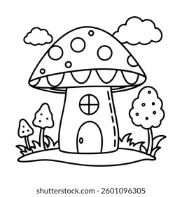 Cute Mushroom House Coloring Page for Kids