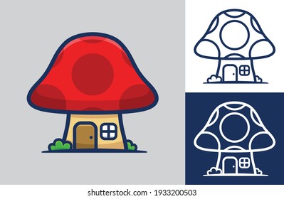 Cute mushroom house. Flat cartoon style. Vector icon illustration