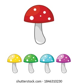 Cute mushroom icon. for icon,logo,mascot and symbol. red,yellow,green,blue and purple