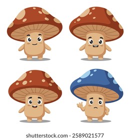 Cute Mushroom Icons with Happy, Silly, and Fun Expressions
