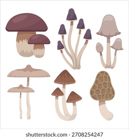 Cute Mushroom Icons Set | Flat Minimal Vector | Nature  Forest Elements