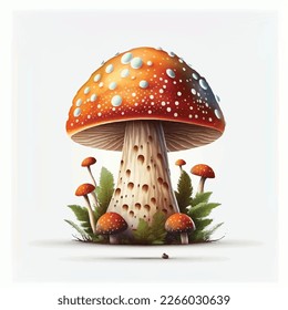 Cute Mushroom Illustration on isolated white background