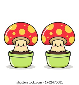 cute mushroom inside pot with different expression