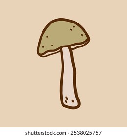 Cute mushroom isolated on a beige background. Vector hand-drawn doodle illustration. Perfect for decorations, logo, various designs.