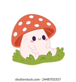 Cute mushroom in kawaii style. Vector flat illustration.