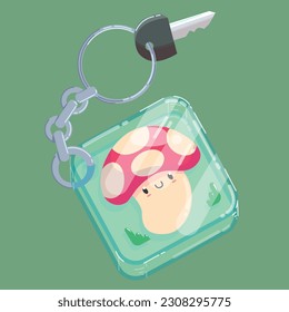 cute mushroom keychain vector illustration