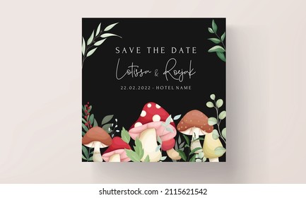 cute mushroom and leaves hand drawing wedding invitation card