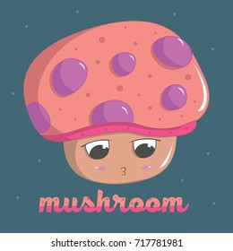 Cute Mushroom Mars Vector Illustration Isolated On Sky Night Background