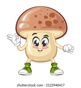 cute mushroom mascot cartoon illustration vector