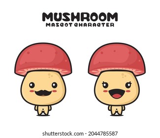 cute mushroom mascot cartoon, isolated on white background