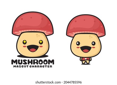 cute mushroom mascot cartoon, suitable for logos, packaging labels, stickers, etc.