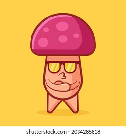 Cute mushroom mascot with cool expression isolated cartoon vector illustration 