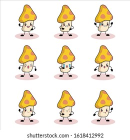 Cute mushroom mascot design set Premium Vector