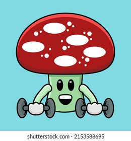 Cute Mushroom Mascot Exercising Dumbell Curl Using Dumbbells Of Illustration Vector And Premium Vector