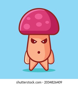cute mushroom mascot with mad gesture isolated cartoon vector illustration in flat style
