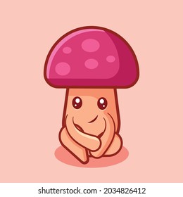 cute mushroom mascot with sitting pose isolated cartoon vector illustration 