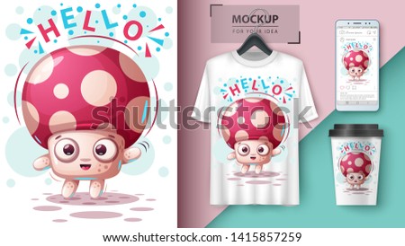 Cute mushroom - mockup fot your idea. Vector eps 10