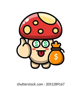 cute mushroom with money expression icon illustration vector graphic