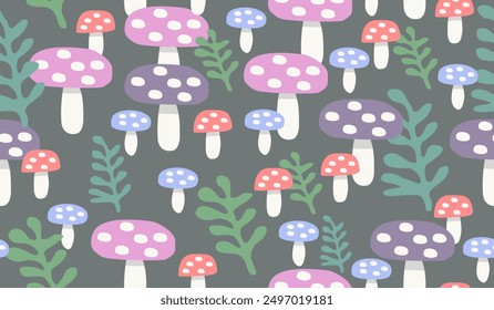 Cute mushroom pattern background vector design