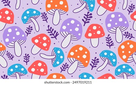 Cute mushroom pattern background vector design