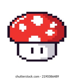 Cute Mushroom Pixel Art Icon Isolated