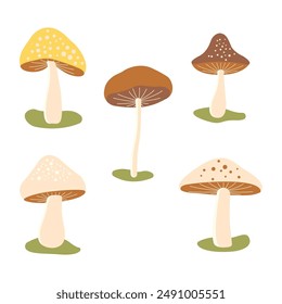 Cute Mushroom Polka Dots Fungi Fungus Food Vector Illustration Sticker Collection