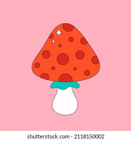 Cute mushroom in psychedelic 70's style. Hippie, psychedelic, groove, retro and vintage style. Vector illustration