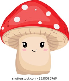 A cute mushroom with a red cap. Isolated vector image on a white background.
