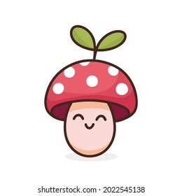 Cute mushroom with red cape and spots. Amanita or fly agaric isolated on white background. Vector illustration in cartoon style