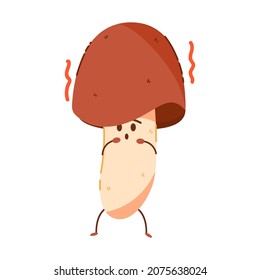 süßer Pilz verängstigt. Einfaches Symbol. Einziger weißer Hintergrund.