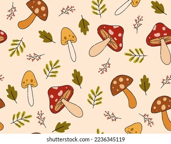 Cute Mushroom seamless pattern (background, wallpapers, fabric)