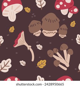 Cute Mushroom Seamless Pattern Doodle Baby Shower Textile