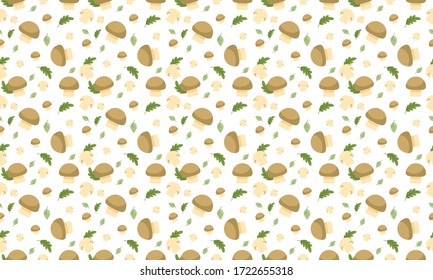 Cute Mushroom Seamless Pattern Flat Illustration Vegetable Background For Prints and Textile