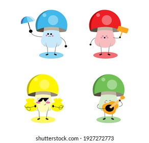 Cute mushroom set vector illustration isolated on white