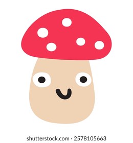 Cute mushroom. Smiling funny character. Flat design. Illustration on white background. 