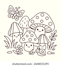 Cute mushroom and snail lines