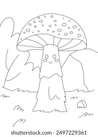 Cute mushroom toadstool coloring page for kids and children