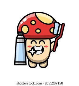 cute mushroom with toothbrush icon illustration vector graphic