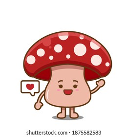Cute mushroom. Vector illustration of chibi character isolated on white background.