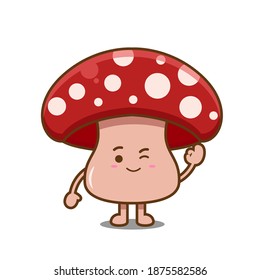 Cute mushroom. Vector illustration of chibi character isolated on white background.