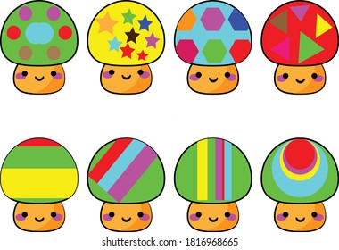 Cute mushroom vector illustration design with different colors