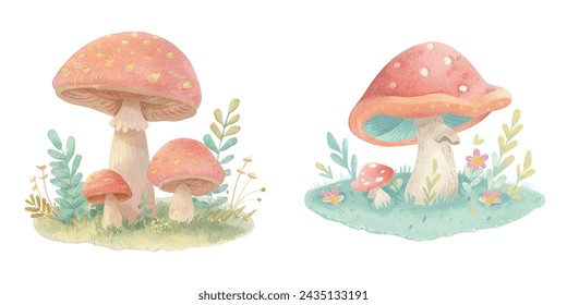 cute mushroom watercolour vector illustration