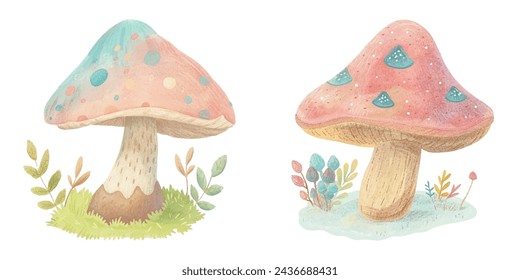 cute mushroom watercolour vector illustration