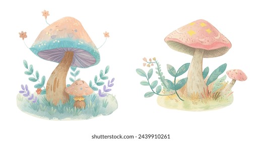 Nette Pilz Aquarell Vektor-Illustration 