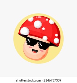 Cute mushroom wearing pixel glasses
