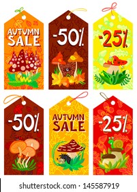 Cute mushrooms autumn tags set