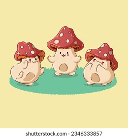Cute mushrooms characters in cartoon style