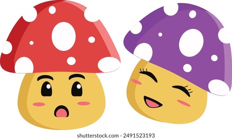 cute mushrooms doodles emoticons Vector