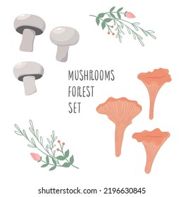 cute mushrooms with fly agaric and boletus. sticker set