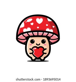 cute mushrooms hugging love heart